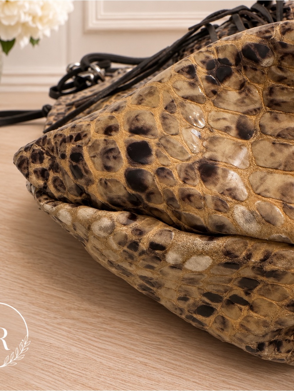 Brighton Nolita Snakeskin Print Leather Hobo Bag Python Tassel Large - Picture 10 of 13